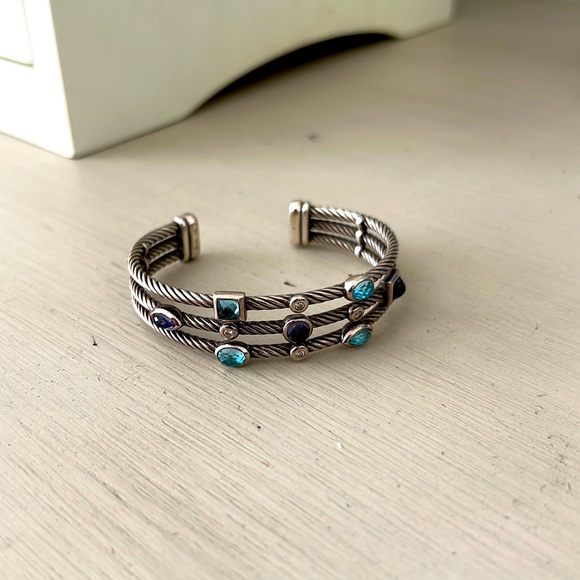 David Yurman Confetti Three-row Cuff Blue Topaz Iolite and Diamonds Bracelet - Picture 2 of 5